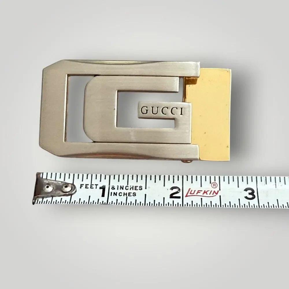 Gucci G Logo Belt Buckle Silver & Gold Tone Metal Vintage Authentic - Picture 9 of 10